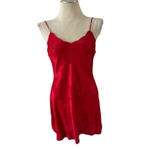 Vtg Y2K 2000s Red 100% Silk Intimate Mini Dress Sz M Whimsy Romantic Vampy